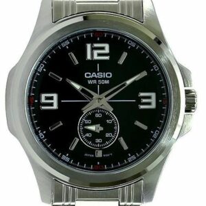 Casio Watch for Men MTP-E112D-1AVDF Analog Stainless Steel Band silver & Black
